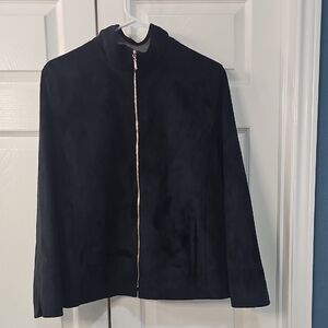 Women's Petite Size 12 Black Faux Suede Jacket Full Zip With Pockets
